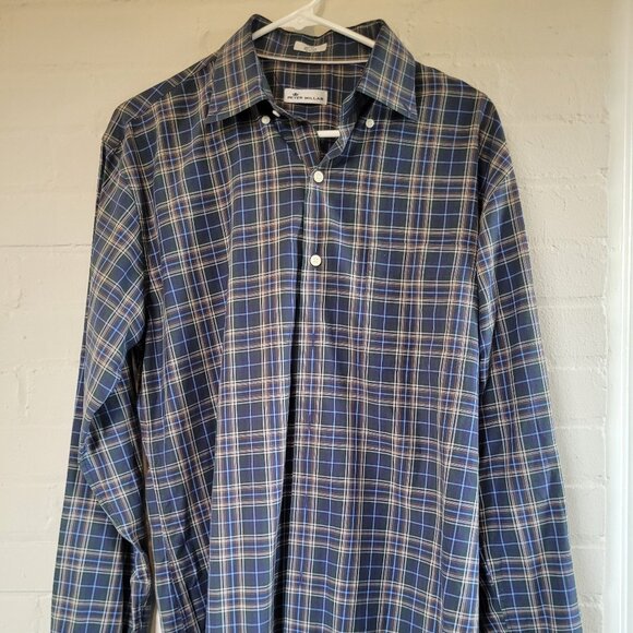 Peter Millar Men's Large Plaid Cotton Button-Down Shirt - Picture 1 of 4